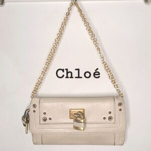Chloé Ivory Leather Shoulder Bag with Gold Chain